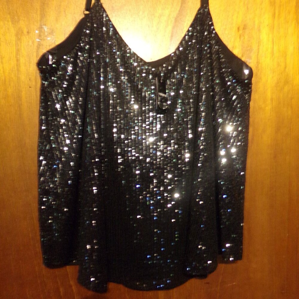 NWT Torrid Black Sequined Spaghetti Stap Tank Top - size 3